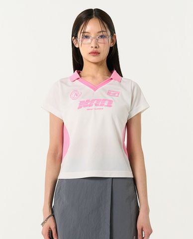  NERDY - Áo croptop nữ cổ bẻ tay ngắn Sporty Jersey 