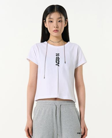  NERDY - Áo croptop nữ cổ tròn tay ngắn Vertical Blank Logo 