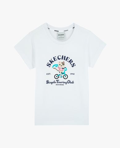  SKECHERS - Áo thun bé gái cổ tròn tay ngắn họa tiết Bicycle Touring 