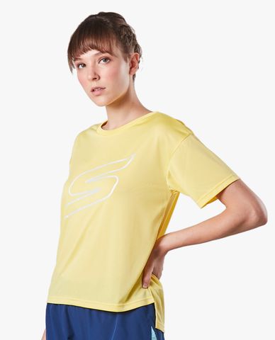  SKECHERS - Áo thun thể thao nữ ngắn tay cổ tròn hiện đại Running 