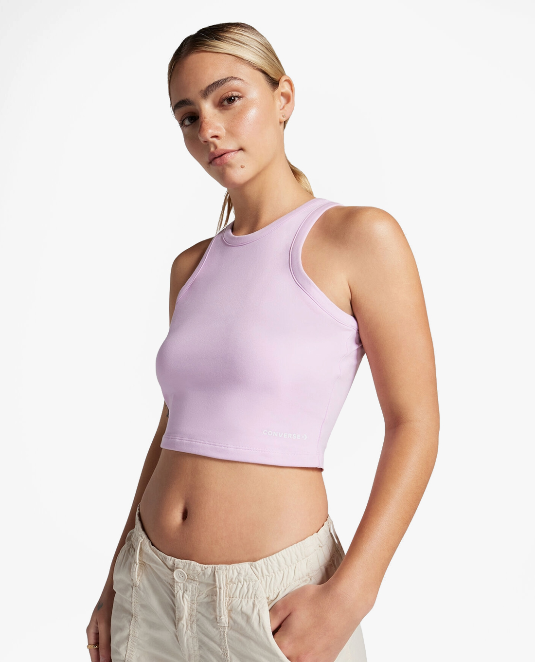 CONVERSE - Áo ba lỗ nữ phom croptop Wordmark Knit