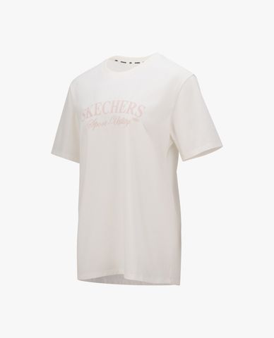  SKECHERS - Áo thun nữ cổ tròn tay ngắn Academia Iconic 