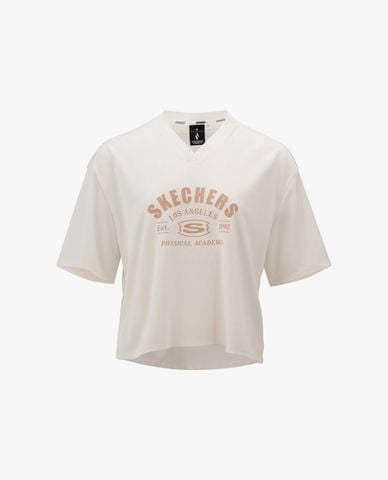  SKECHERS - Áo thun nữ cổ V tay ngắn hiện đại 