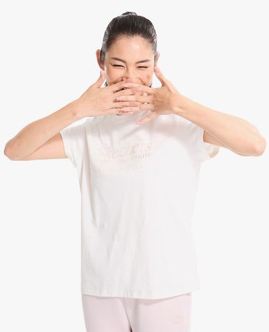  SKECHERS - Áo thun nữ cổ tròn tay ngắn Academia Iconic 