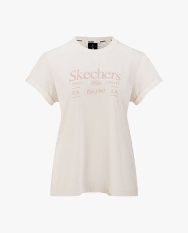  SKECHERS - Áo thun nữ cổ tròn tay ngắn Academia Iconic 