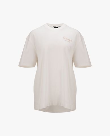  SKECHERS - Áo thun nữ cổ tròn tay ngắn in logo 