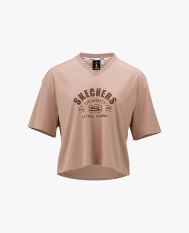  SKECHERS - Áo thun nữ cổ V tay ngắn hiện đại 