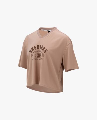  SKECHERS - Áo thun nữ cổ V tay ngắn hiện đại 