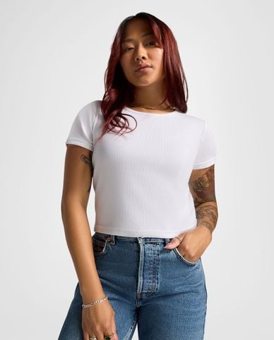  CONVERSE - Áo croptop nữ cổ tròn tay ngắn Ribbed Slim 