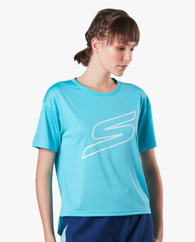  SKECHERS - Áo thun thể thao nữ ngắn tay cổ tròn hiện đại Running 
