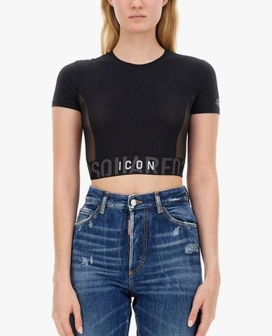  DSQUARED2 - Áo croptop nữ cổ tròn tay ngắn With Logo 