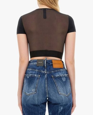  DSQUARED2 - Áo croptop nữ cổ tròn tay ngắn With Logo 