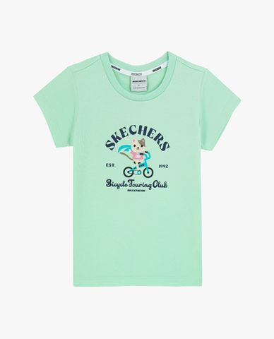  SKECHERS - Áo thun bé gái cổ tròn tay ngắn họa tiết Bicycle Touring 