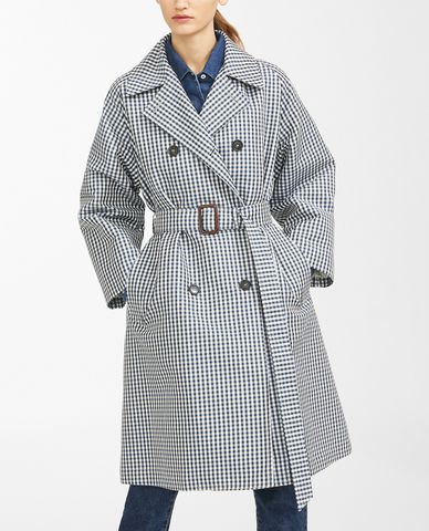  WEEKEND MAX MARA - Áo khoác măng tô nữ sọc caro hiện đại 