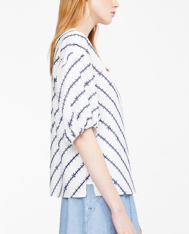  WEEKEND MAX MARA - Áo kiểu nữ cổ V tay ngắn sọc chéo 