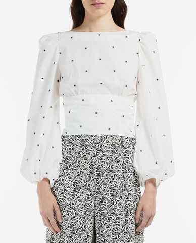  WEEKEND MAX MARA - Áo kiểu nữ tay phồng cổ thuyển Cotton Poplin 