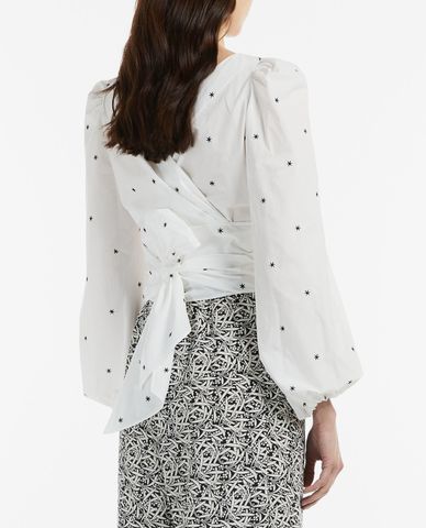  WEEKEND MAX MARA - Áo kiểu nữ tay phồng cổ thuyển Cotton Poplin 