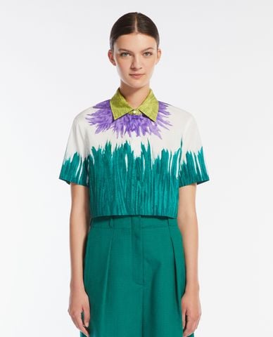  WEEKEND MAX MARA - Áo croptop nữ cổ bẻ tay ngắn Quero 