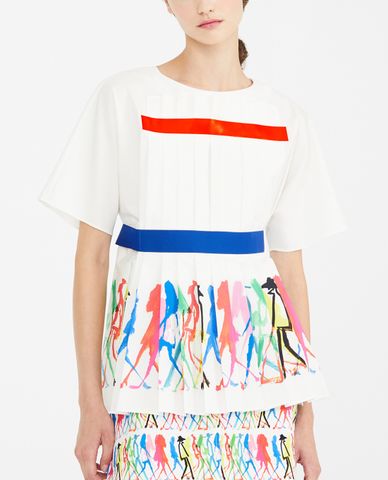  WEEKEND MAX MARA - Áo kiểu nữ cổ tròn ngắn tay Cotton Poplin 