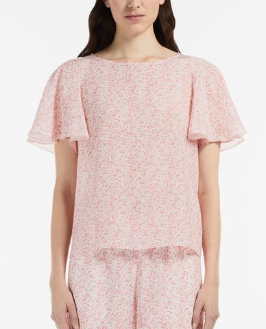  WEEKEND MAX MARA - Áo kiểu nữ cổ tròn tay ngắn Silk Crepe De Chine 