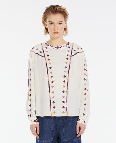  WEEKEND MAX MARA - Áo kiểu cổ tròn tay dài hoạ tiết Zampa 