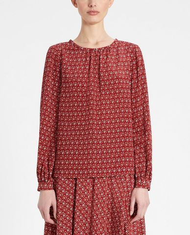  WEEKEND MAX MARA - Áo kiểu nữ cổ tròn tay dài Pure Silk Crepe De Shin 