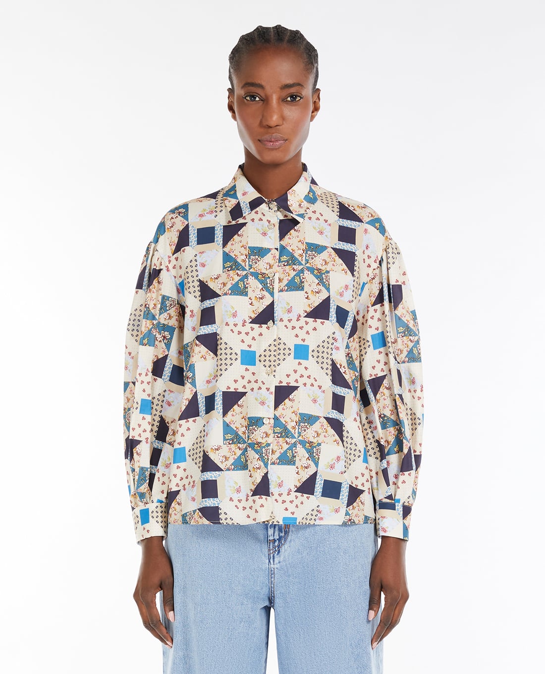 WEEKEND MAX MARA - Áo sơ mi cổ bẻ tay dài phối hoạ tiết trẻ trung Mescal