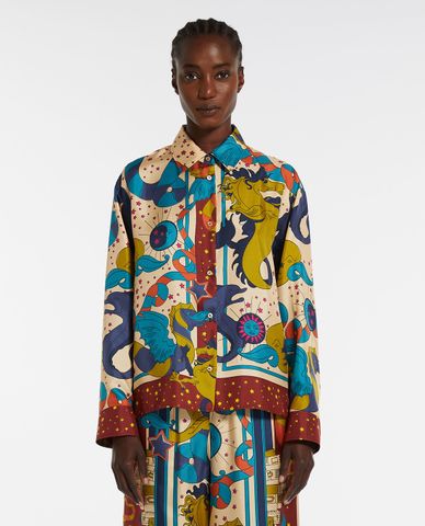  WEEKEND MAX MARA - Áo sơ mi lụa cổ bẻ tay dài hoạ tiết Caio 