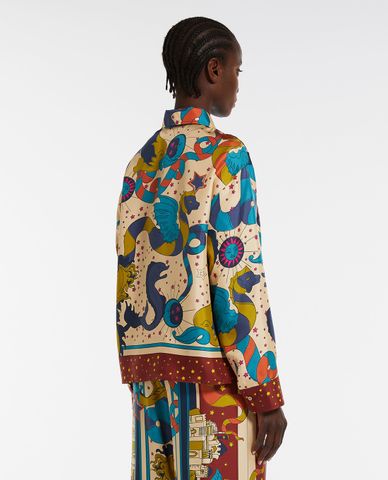  WEEKEND MAX MARA - Áo sơ mi lụa cổ bẻ tay dài hoạ tiết Caio 