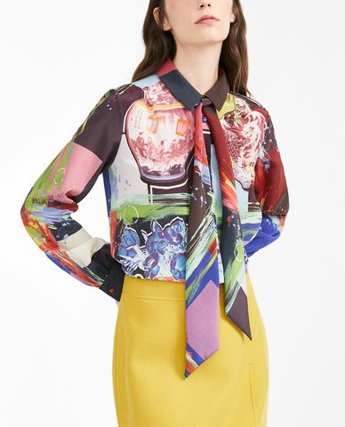  WEEKEND MAX MARA - Áo sơ mi nữ cổ bẻ tay dài họa tiết in thời trang 