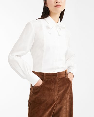  WEEKEND MAX MARA - Áo sơ mi nữ tay dài cổ bẻ thắt nơ thời trang 