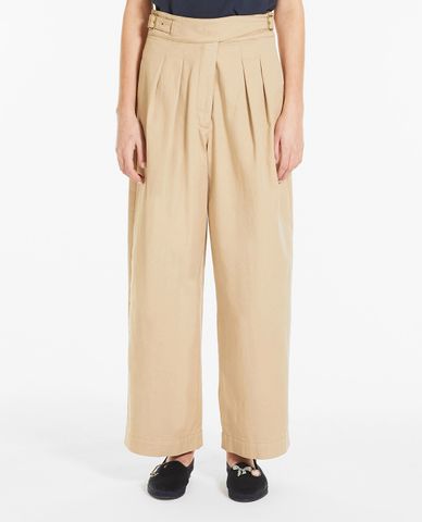  WEEKEND MAX MARA - Quần kiểu nữ ống rộng xếp li thời trang Cotton 