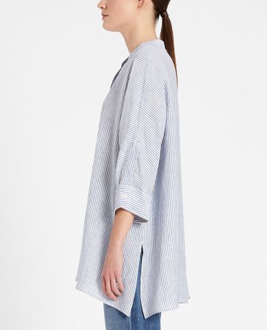  WEEKEND MAX MARA - Áo sơ mi nữ cổ trụ tay lỡ kẻ sọc thời trang 