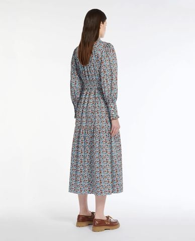  WEEKEND MAX MARA - Đầm xếp li midi cổ tròn tay dài hoạ tiết phối thắt lưng Timoteo 