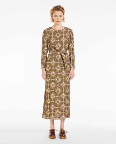  WEEKEND MAX MARA - Đầm midi cổ tròn tay dài hoạ tiết phối thắt lưng Album 