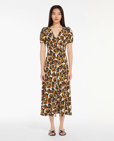  WEEKEND MAX MARA - Đầm xếp li midi cổ V hoạ tiết thời trang 