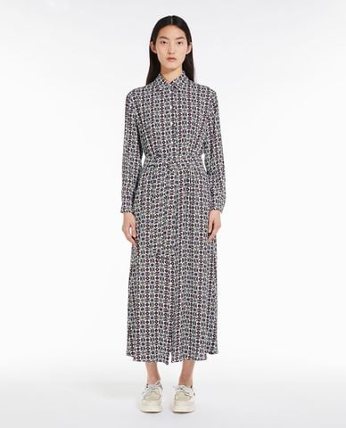  WEEKEND MAX MARA - Đầm sơ mi midi cổ bẻ tay dài phối thắt lưng và hoạ tiết Ennio 