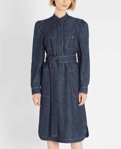  WEEKEND MAX MARA - Đầm midi denim cổ bẻ tay dài phối thắt lưng thời trang 