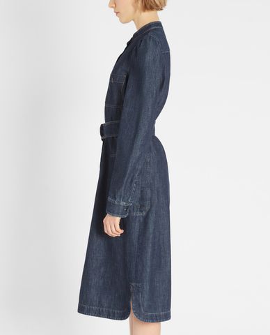  WEEKEND MAX MARA - Đầm midi denim cổ bẻ tay dài phối thắt lưng thời trang 
