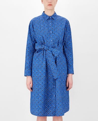  WEEKEND MAX MARA - Đầm midi cổ bẻ tay dài phối thắt lưng Cotton Poplin 