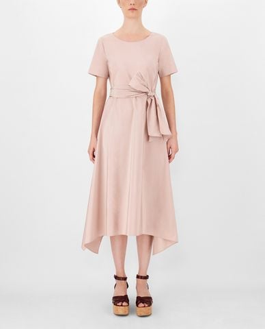  WEEKEND MAX MARA - Đầm midi ngắn tay xếp li phối thắt lưng thời trang Taffeta 