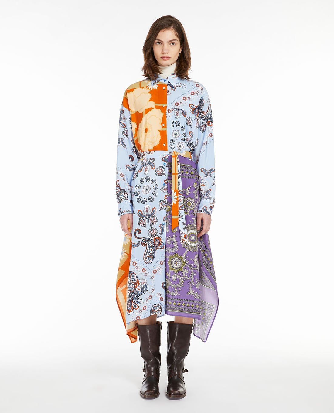 WEEKEND MAX MARA - Đầm sơ mi midi cổ bẻ tay dài phối thắt lưng Samaria