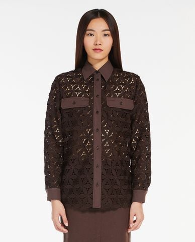  WEEKEND MAX MARA - Áo sơ mi cổ bẻ tay dài phối ren hoa Afona 