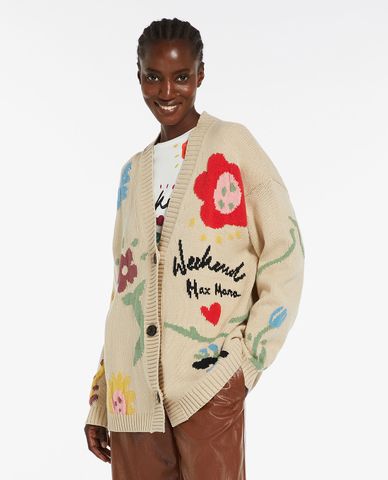  WEEKEND MAX MARA - Áo khoác cardigan cổ V tay dài phối hoạ tiết Estasi 