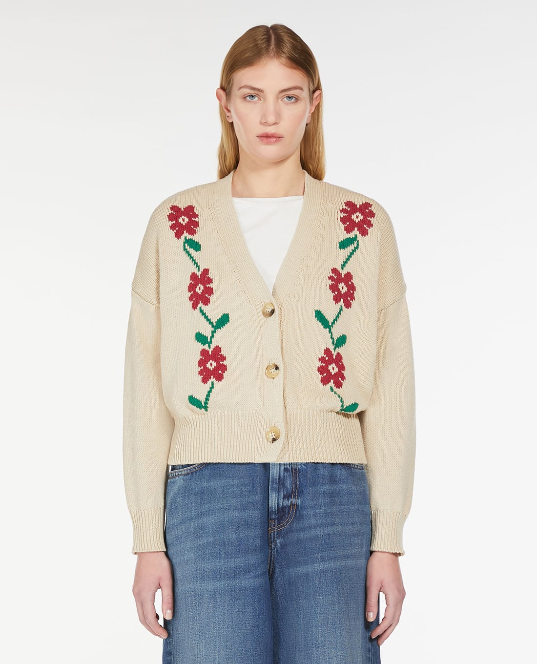 WEEKEND MAX MARA - Áo khoác cardigan cổ V phối hoạ tiết hoa Teulada