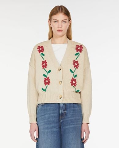  WEEKEND MAX MARA - Áo khoác cardigan cổ V phối hoạ tiết hoa Teulada 