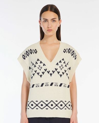  WEEKEND MAX MARA - Áo khoác gilet nữ dệt kim cổ V hoạ tiết jacquard Todi 