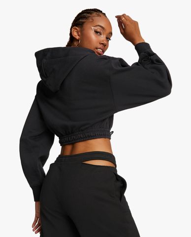  PUMA - Áo hoodie nữ tay dài phối mũ Classics Cropped 