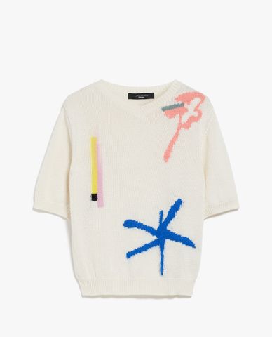  WEEKEND MAX MARA - Áo dệt kim cổ tròn tay ngắn phối hoạ tiết Veruska 