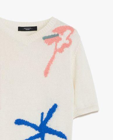  WEEKEND MAX MARA - Áo dệt kim cổ tròn tay ngắn phối hoạ tiết Veruska 